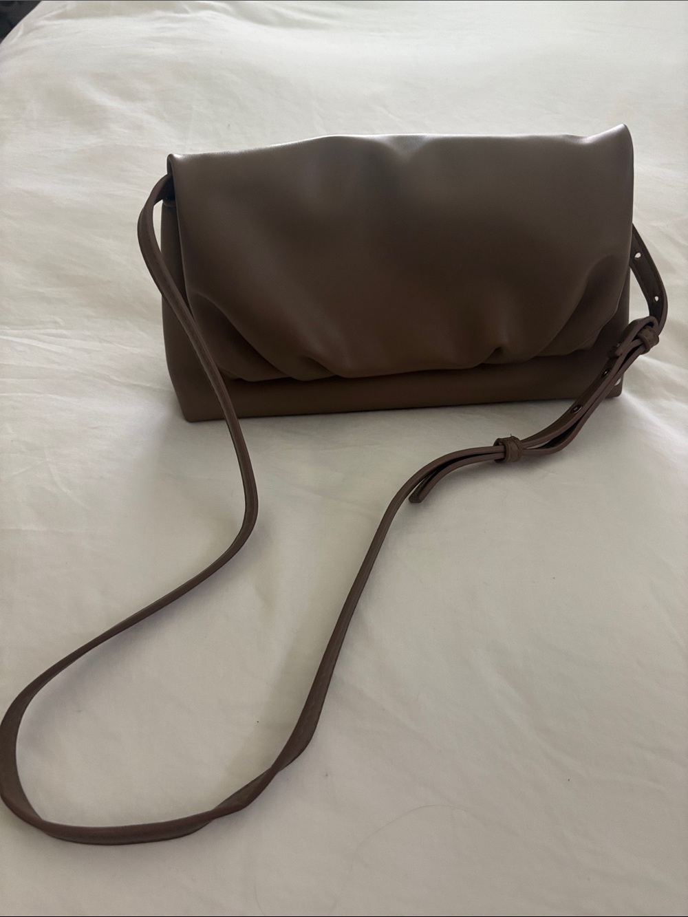 BCBG Tan Brown Faux Leather Pleated Flap Shoulder Bag
